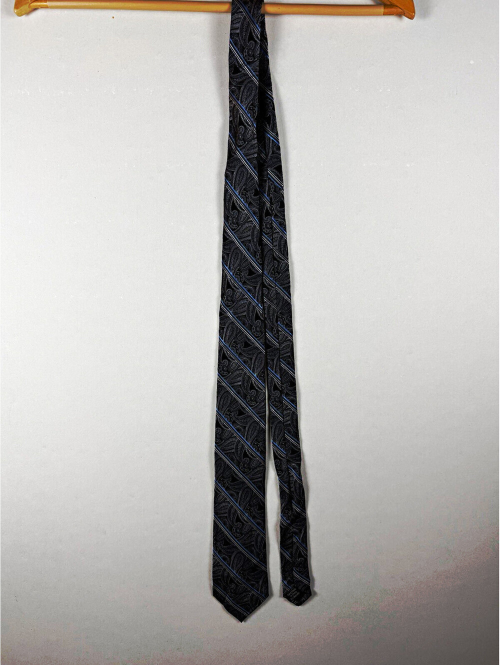 Pronto Uomo Platinum Men's Silk Woven Paisley Tie Gray Black Blue